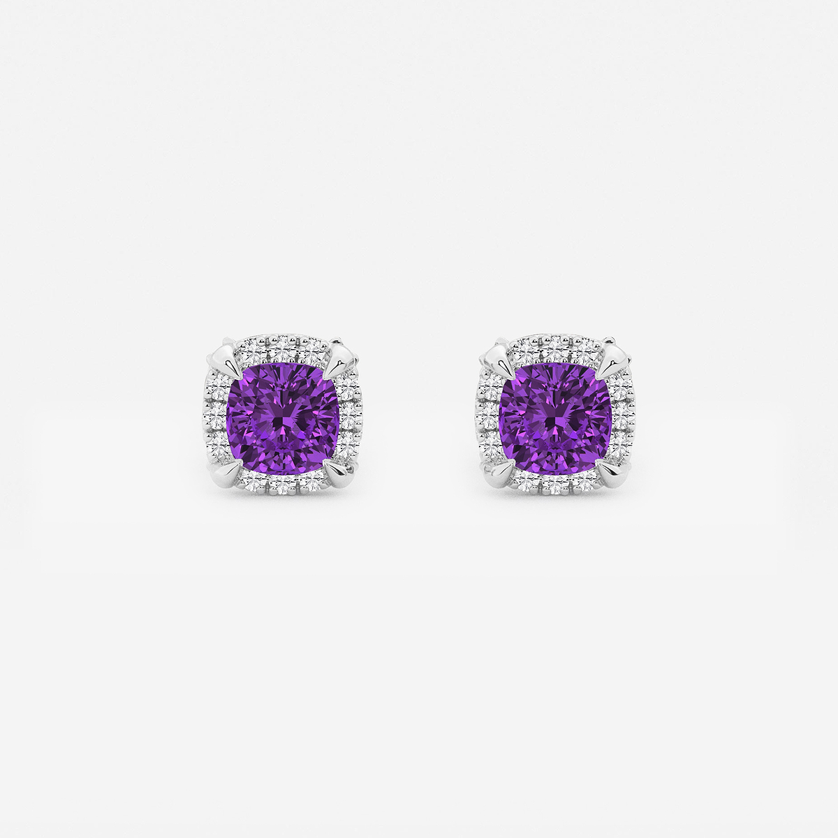 4.6 mm Cushion Cut Created Amethyst and 1/4 ctw Round Lab Grown Diamond Shadow Halo Stud Earrings