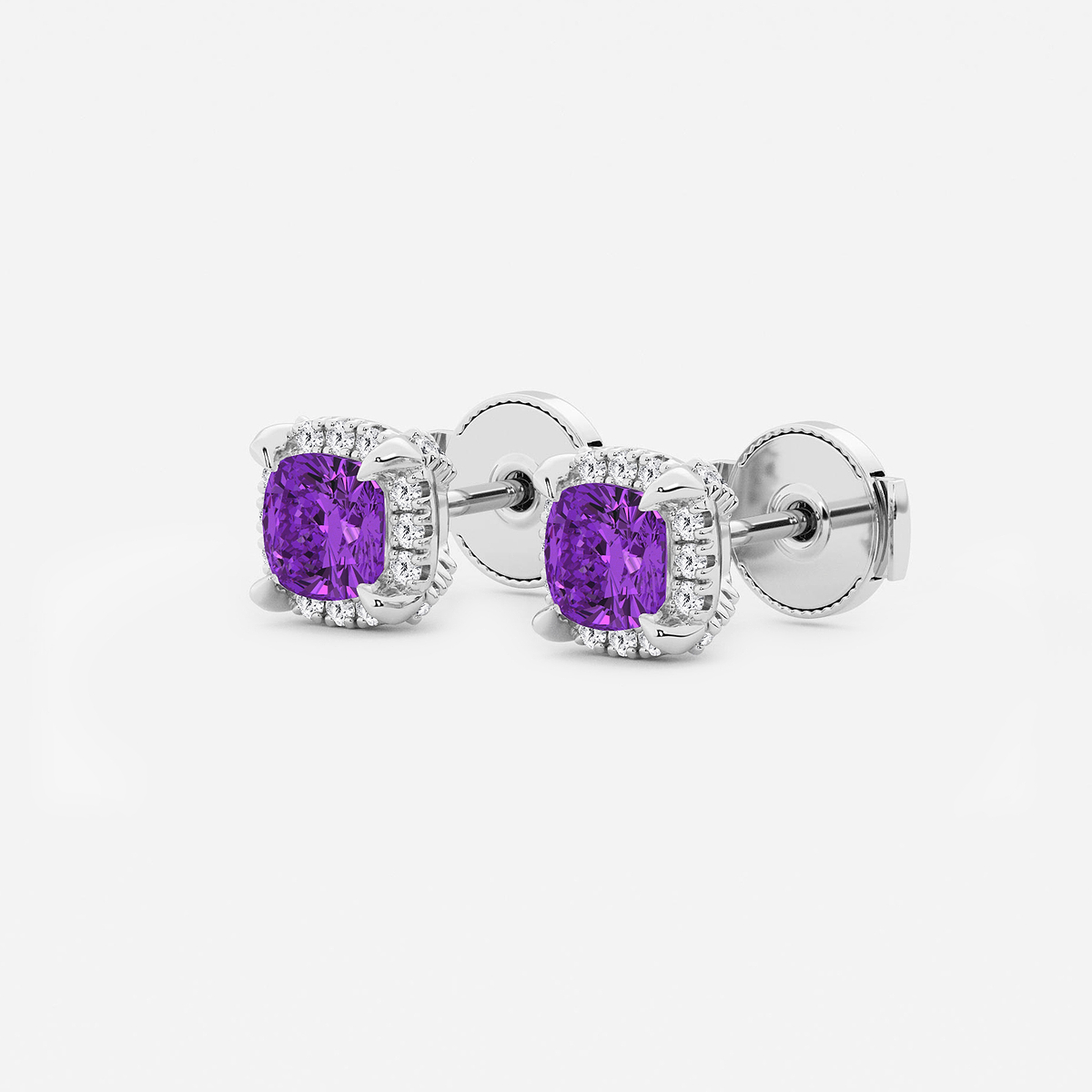 Additional Image 1 for  4.6 mm Cushion Cut Created Amethyst and 1/4 ctw Round Lab Grown Diamond Shadow Halo Stud Earrings