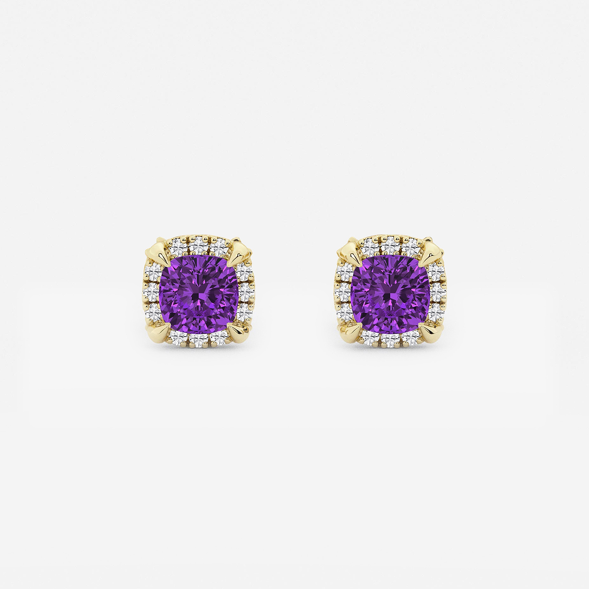4.6 mm Cushion Cut Created Amethyst and 1/4 ctw Round Lab Grown Diamond Shadow Halo Stud Earrings