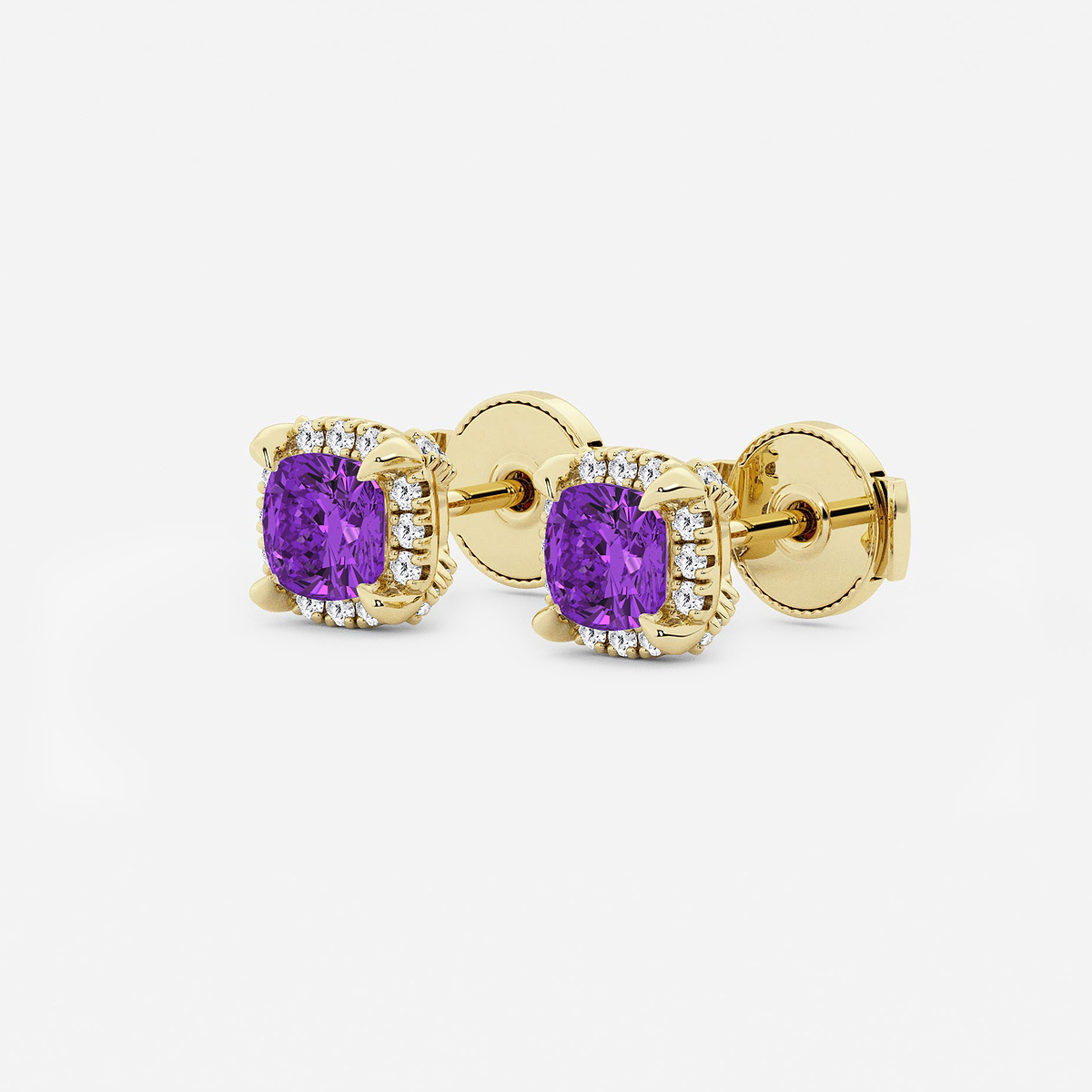 Additional Image 1 for  4.6 mm Cushion Cut Created Amethyst and 1/4 ctw Round Lab Grown Diamond Shadow Halo Stud Earrings