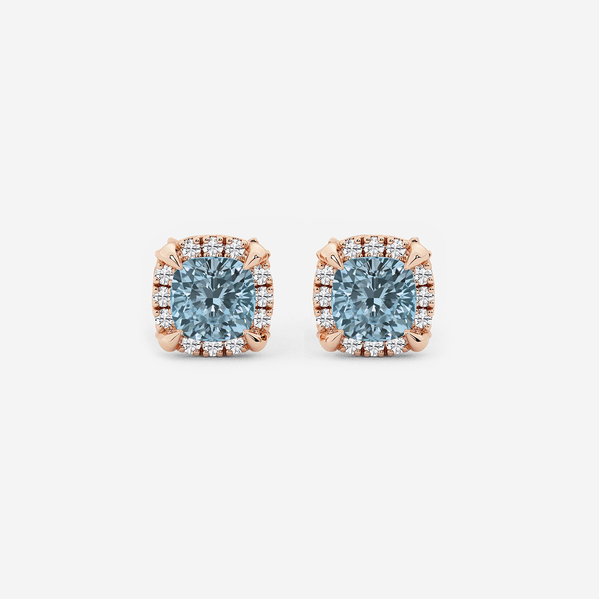 4.6 mm Cushion Cut Created Aquamarine and 1/4 ctw Round Lab Grown Diamond Shadow Halo Stud Earrings