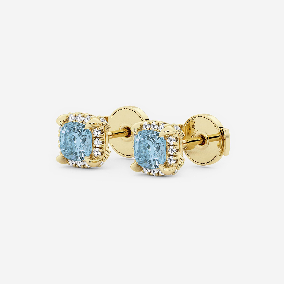 Additional Image 1 for  4.6 mm Cushion Cut Created Aquamarine and 1/4 ctw Round Lab Grown Diamond Shadow Halo Stud Earrings