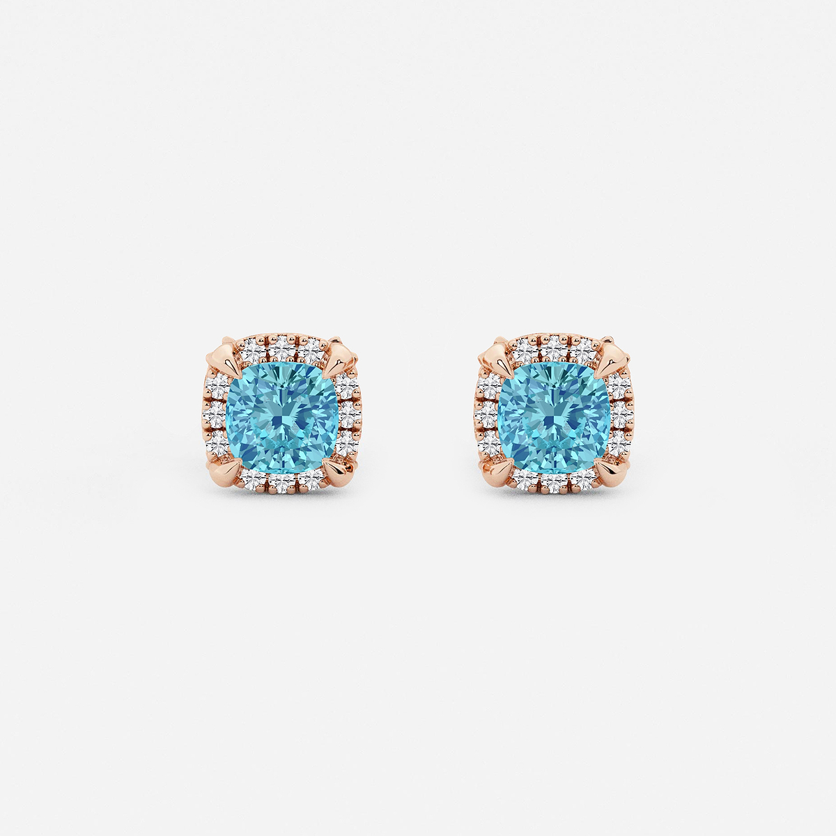 4.6 mm Cushion Cut Created Blue Topaz and 1/4 ctw Round Lab Grown Diamond Shadow Halo Stud Earrings