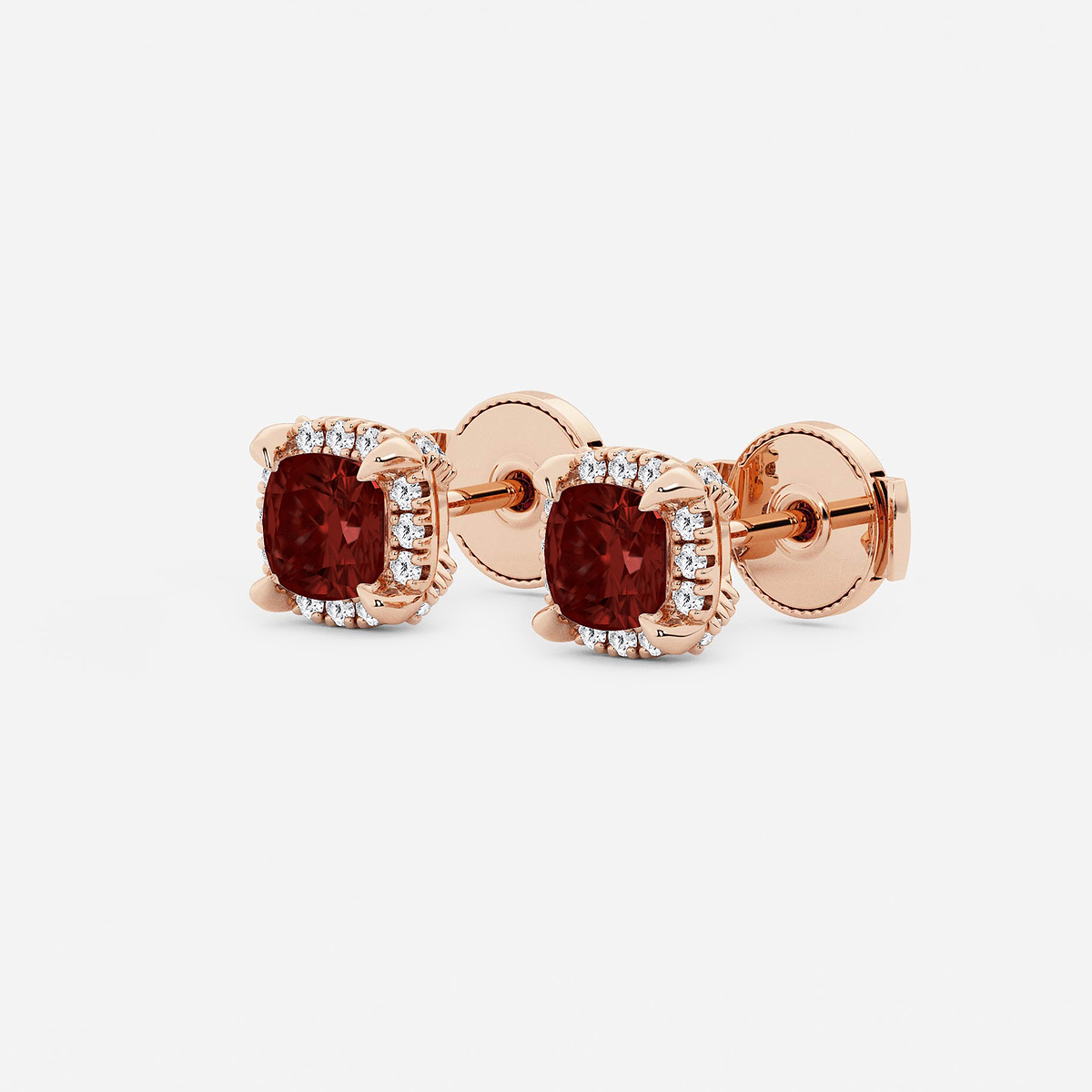 Additional Image 1 for  4.6 mm Cushion Cut Created Garnet and 1/4 ctw Round Lab Grown Diamond Shadow Halo Stud Earrings