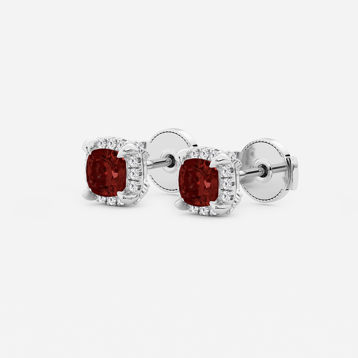 Additional Image 1 for  4.6 mm Cushion Cut Created Garnet and 1/4 ctw Round Lab Grown Diamond Shadow Halo Stud Earrings