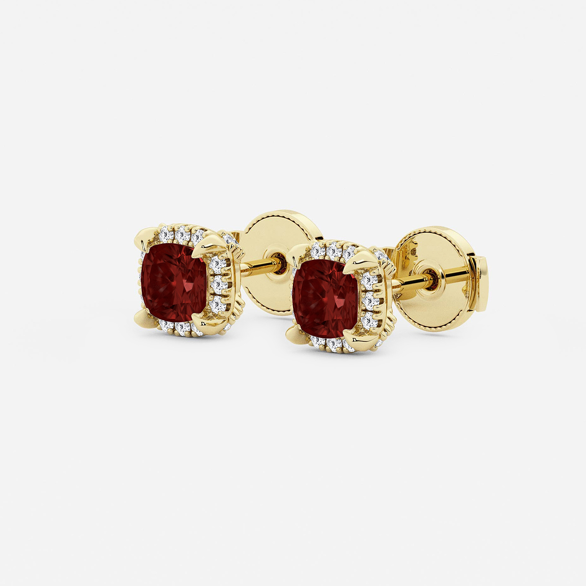 Additional Image 1 for  4.6 mm Cushion Cut Created Garnet and 1/4 ctw Round Lab Grown Diamond Shadow Halo Stud Earrings