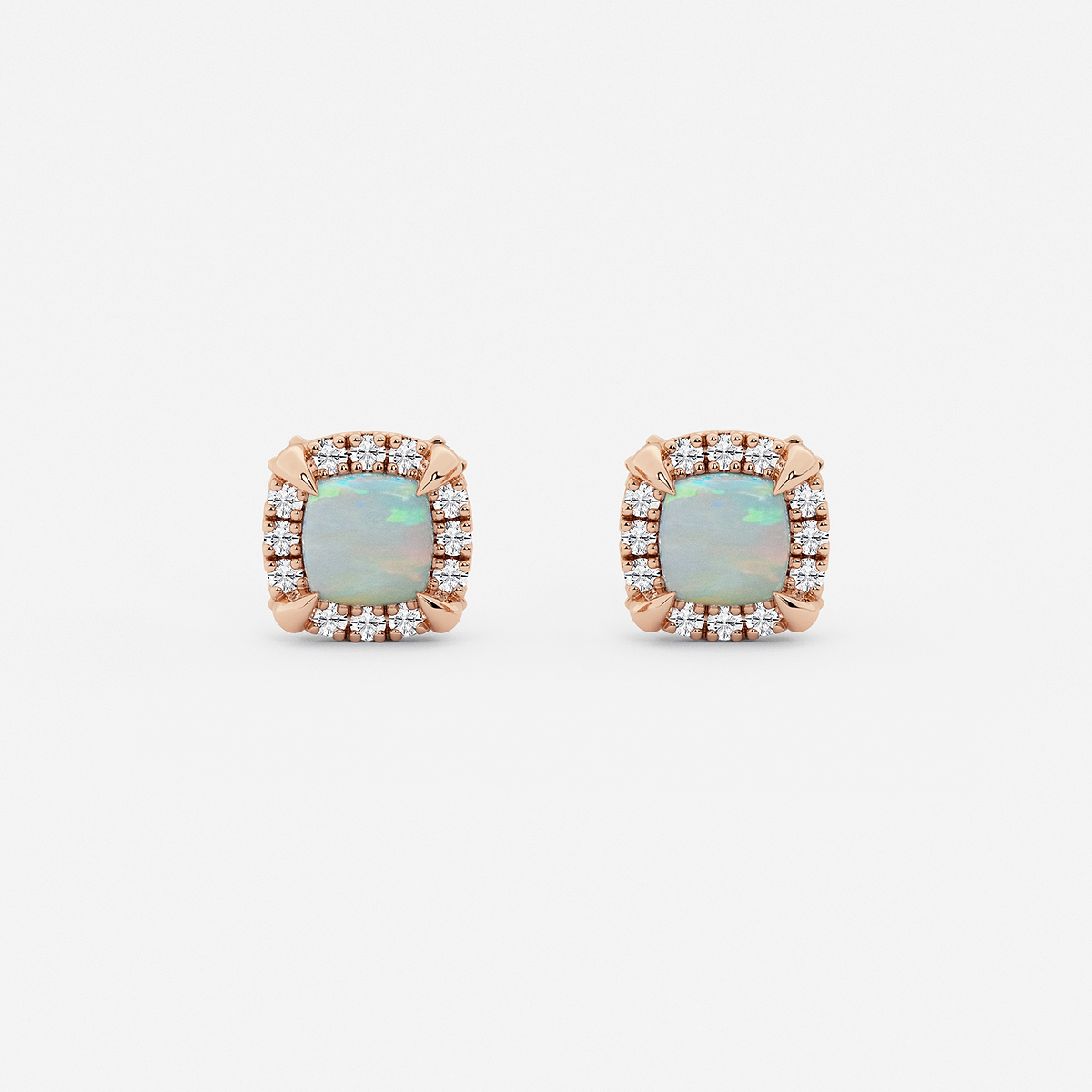 4.6 mm Cushion Cut Created Opal and 1/4 ctw Round Lab Grown Diamond Shadow Halo Stud Earrings