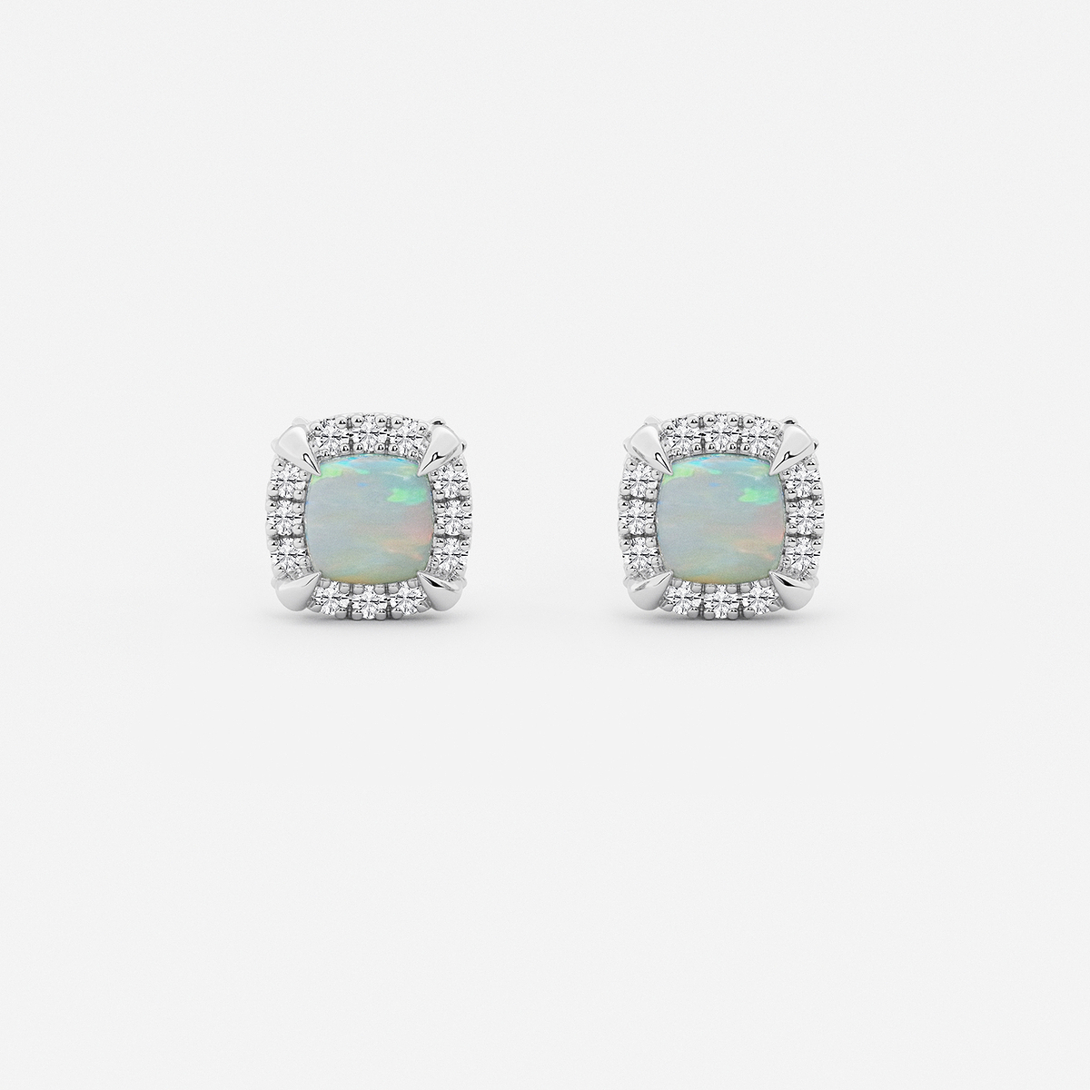 4.6 mm Cushion Cut Created Opal and 1/4 ctw Round Lab Grown Diamond Shadow Halo Stud Earrings