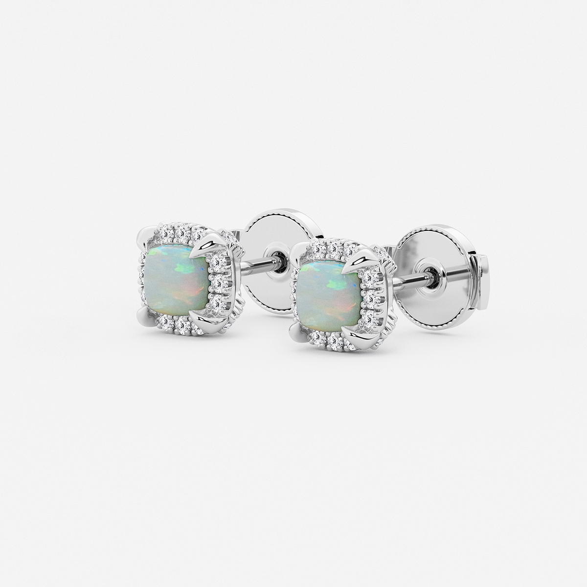 Additional Image 1 for  4.6 mm Cushion Cut Created Opal and 1/4 ctw Round Lab Grown Diamond Shadow Halo Stud Earrings