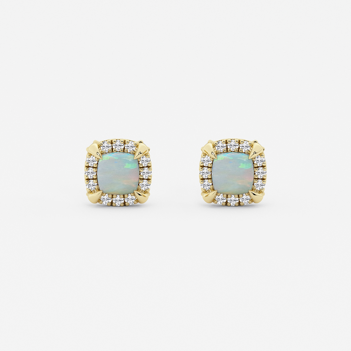 4.6 mm Cushion Cut Created Opal and 1/4 ctw Round Lab Grown Diamond Shadow Halo Stud Earrings