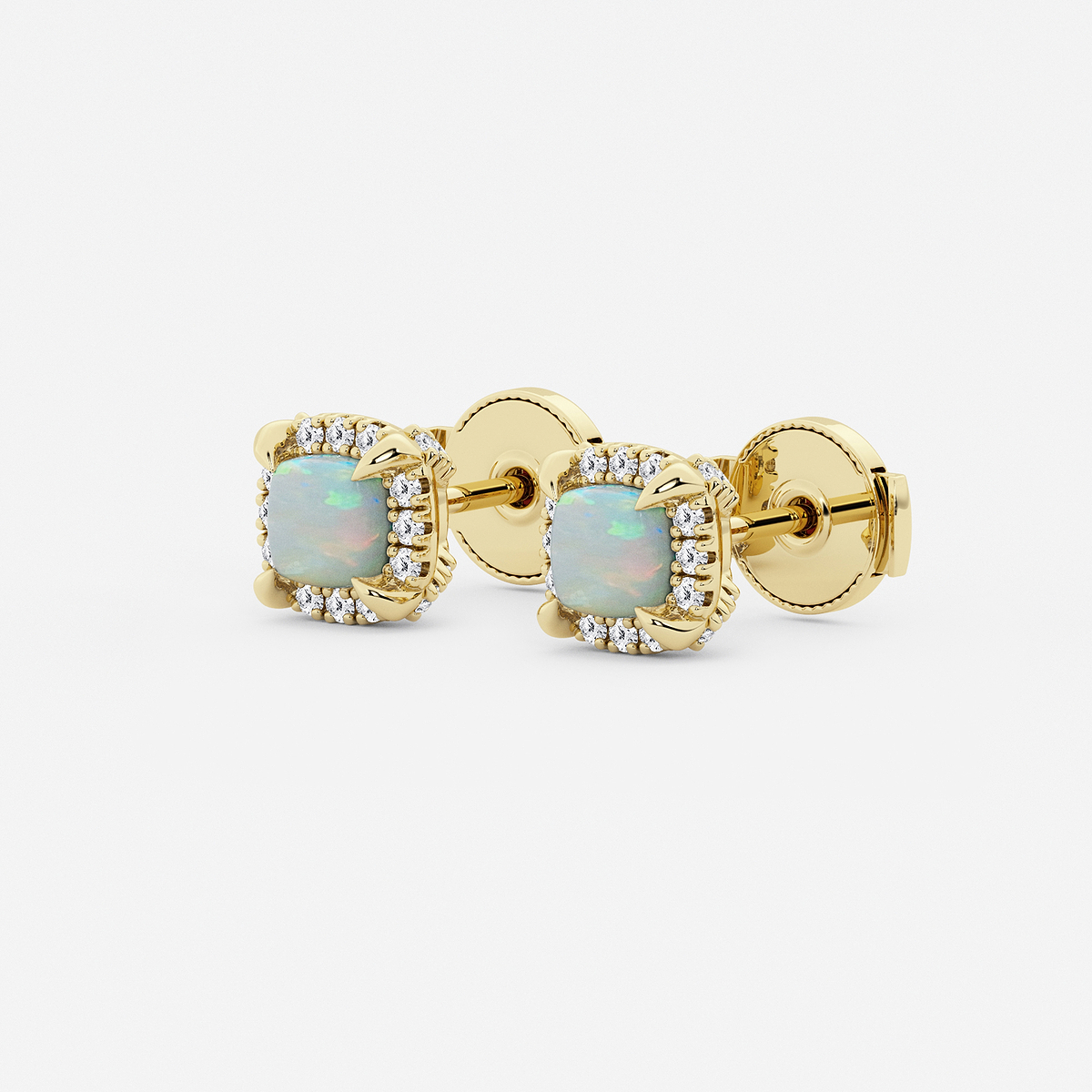 Additional Image 1 for  4.6 mm Cushion Cut Created Opal and 1/4 ctw Round Lab Grown Diamond Shadow Halo Stud Earrings