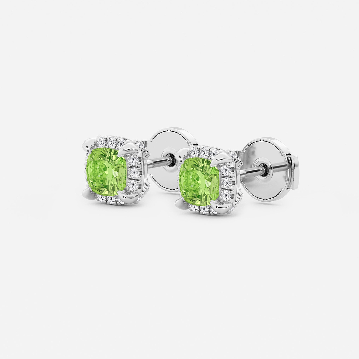 Additional Image 1 for  4.6 mm Cushion Cut Created Peridot and 1/4 ctw Round Lab Grown Diamond Shadow Halo Stud Earrings