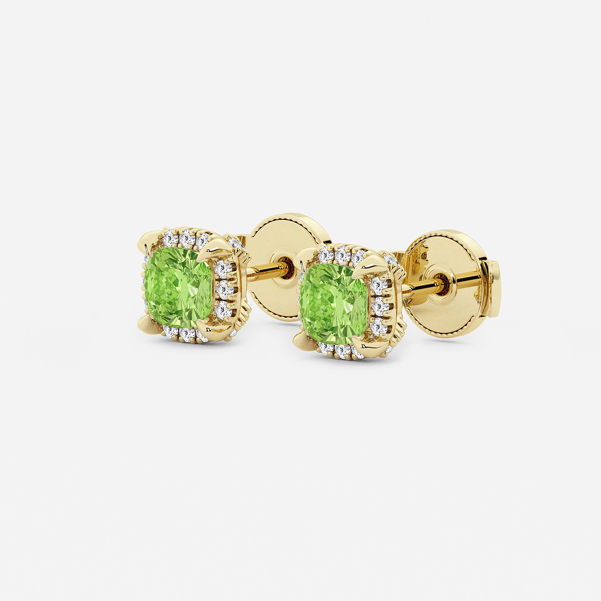 Additional Image 1 for  4.6 mm Cushion Cut Created Peridot and 1/4 ctw Round Lab Grown Diamond Shadow Halo Stud Earrings