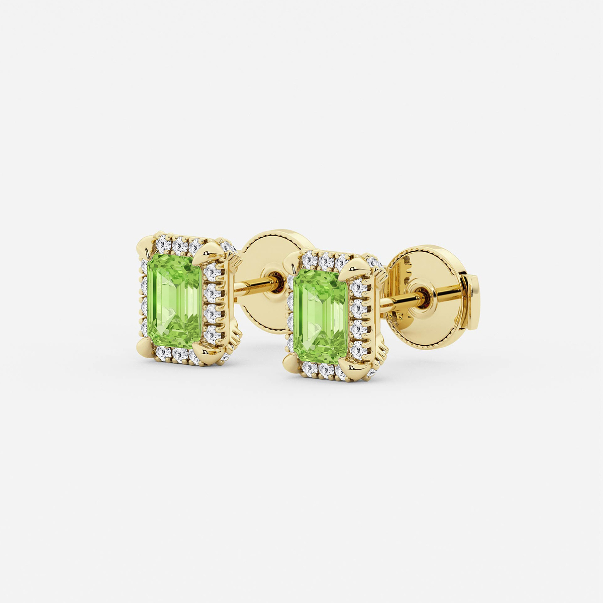 Additional Image 1 for  6x4 mm Emerald Cut Created Peridot and 1/4 ctw Round Lab Grown Diamond Shadow Halo Stud Earrings