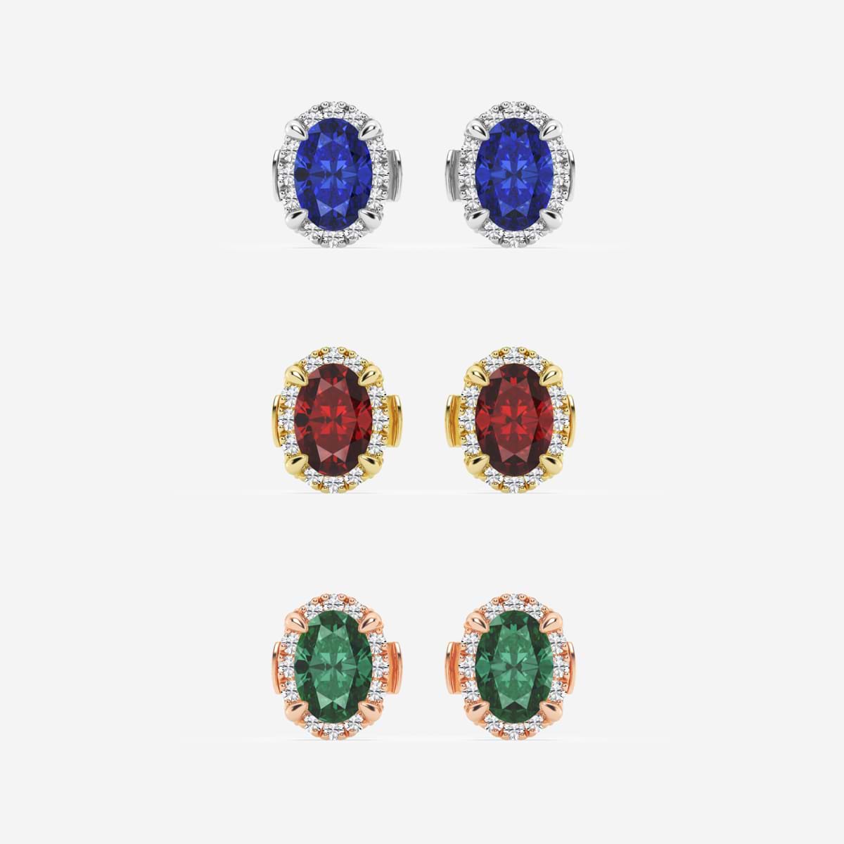 6.30X4.40 mm Oval Created Ruby and 1/5 ctw Round Lab Grown Diamond Shadow Halo Stud Earrings 14K White Gold