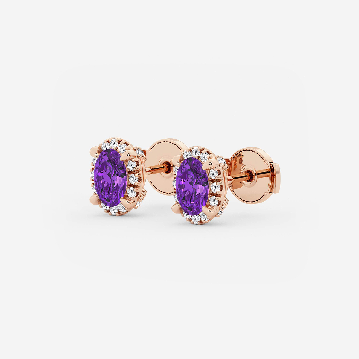 Additional Image 1 for  6x4 mm Oval Created Amethyst and 1/4 ctw Round Lab Grown Diamond Shadow Halo Stud Earrings