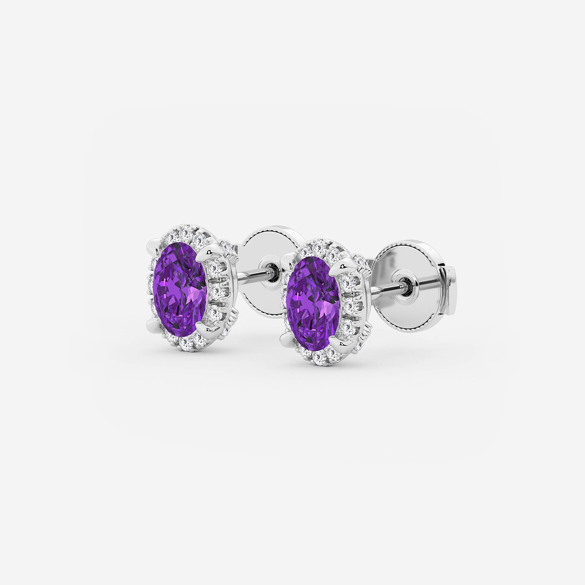 Additional Image 1 for  6x4 mm Oval Created Amethyst and 1/4 ctw Round Lab Grown Diamond Shadow Halo Stud Earrings