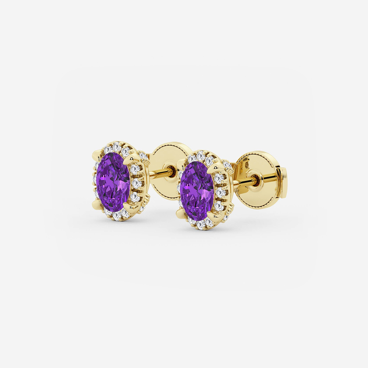 Additional Image 1 for  6x4 mm Oval Created Amethyst and 1/4 ctw Round Lab Grown Diamond Shadow Halo Stud Earrings