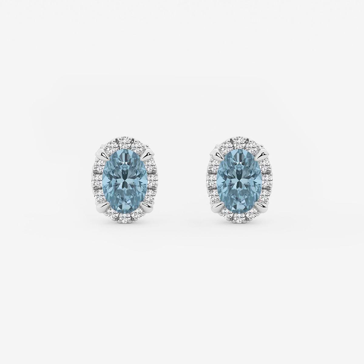 6.3x4.4 mm Oval Created Aquamarine and 1/5 ctw Round Lab Grown Diamond Shadow Halo Stud Earrings 14K White Gold