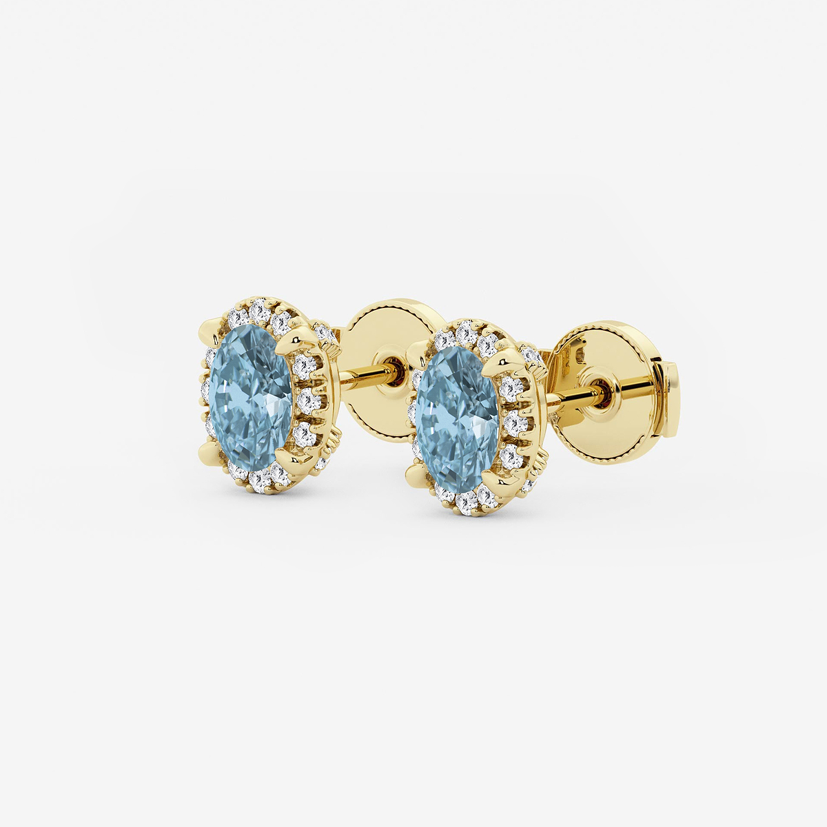Additional Image 1 for  6x4 mm Oval Created Aquamarine and 1/4 ctw Round Lab Grown Diamond Shadow Halo Stud Earrings