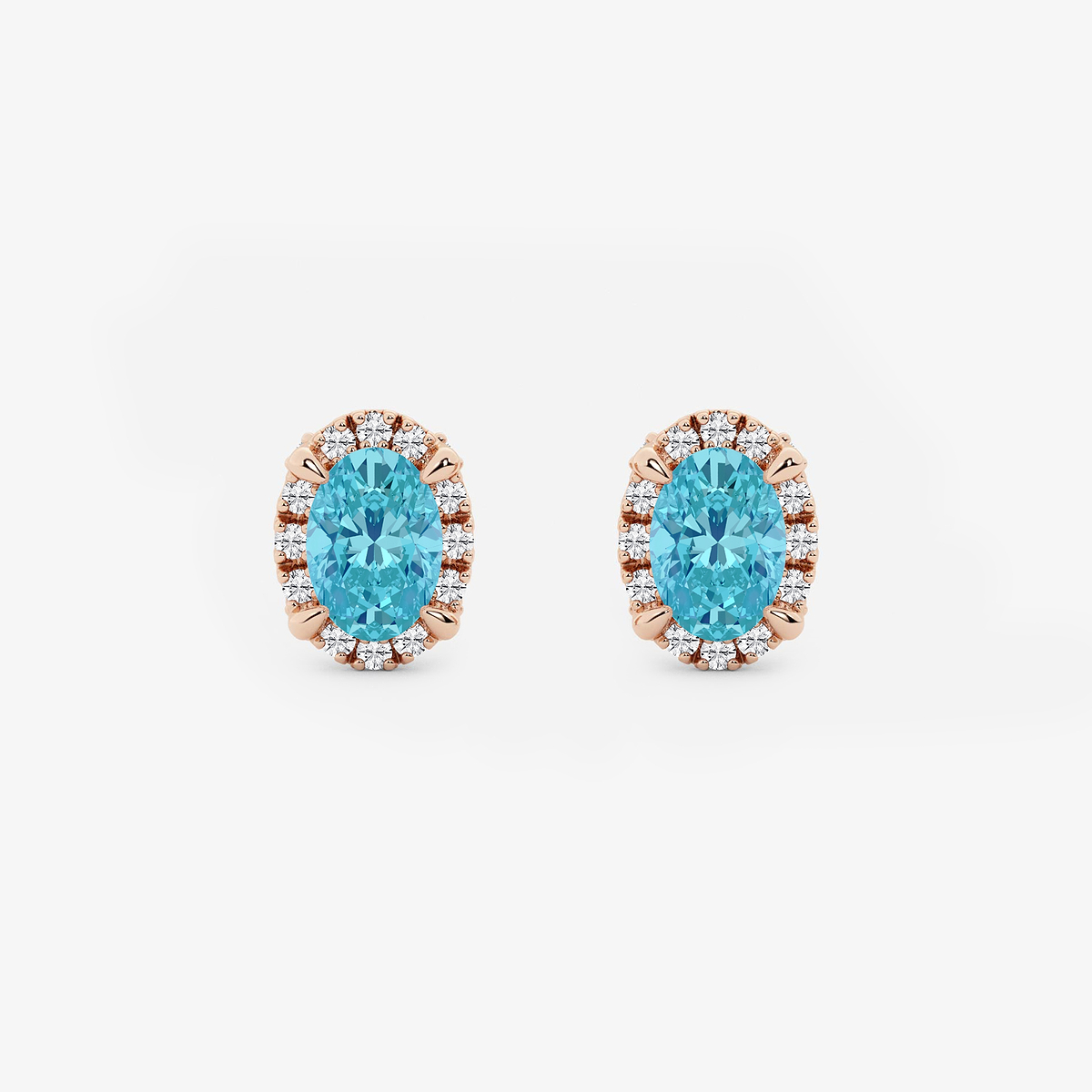 6x4 mm Oval Created Blue Topaz and 1/4 ctw Round Lab Grown Diamond Shadow Halo Stud Earrings