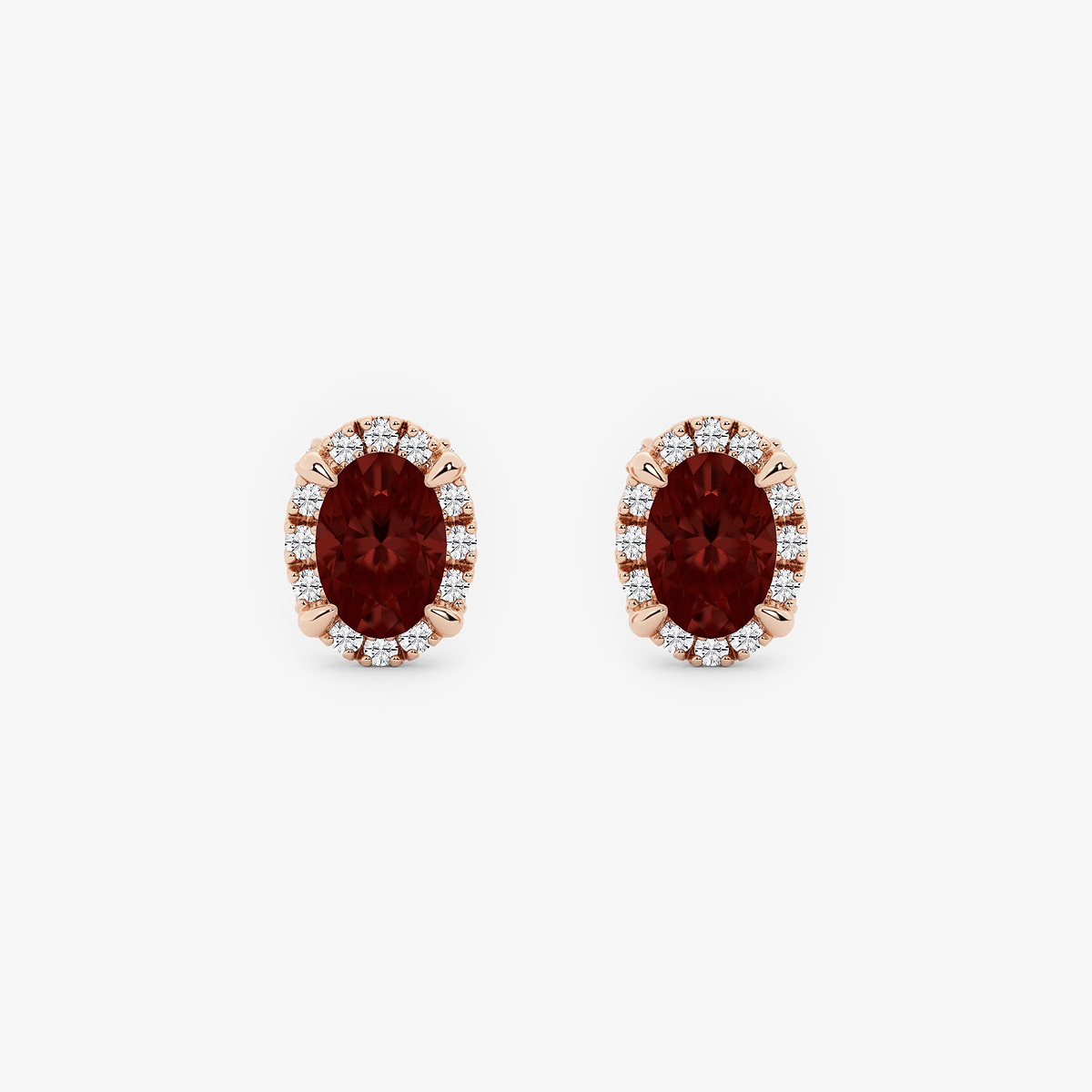 6x4 mm Oval Created Garnet and 1/4 ctw Round Lab Grown Diamond Shadow Halo Stud Earrings