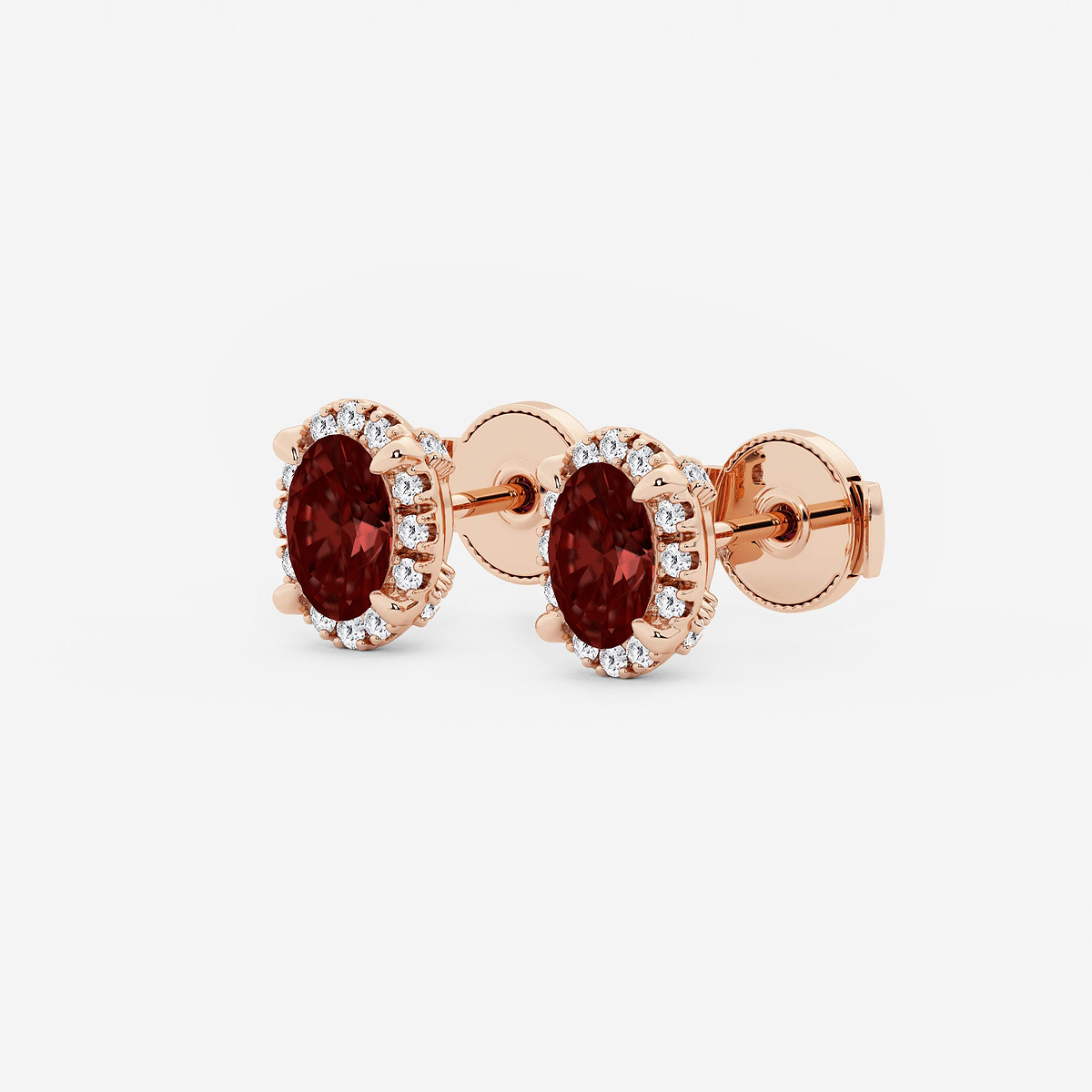 Additional Image 1 for  6x4 mm Oval Created Garnet and 1/4 ctw Round Lab Grown Diamond Shadow Halo Stud Earrings