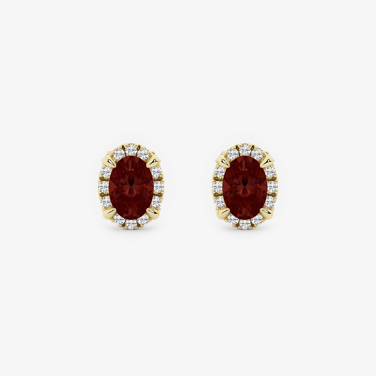 6.3x4.4 mm Oval Created Garnet and 1/5 ctw Round Lab Grown Diamond Shadow Halo Stud Earrings 14K Yellow Gold