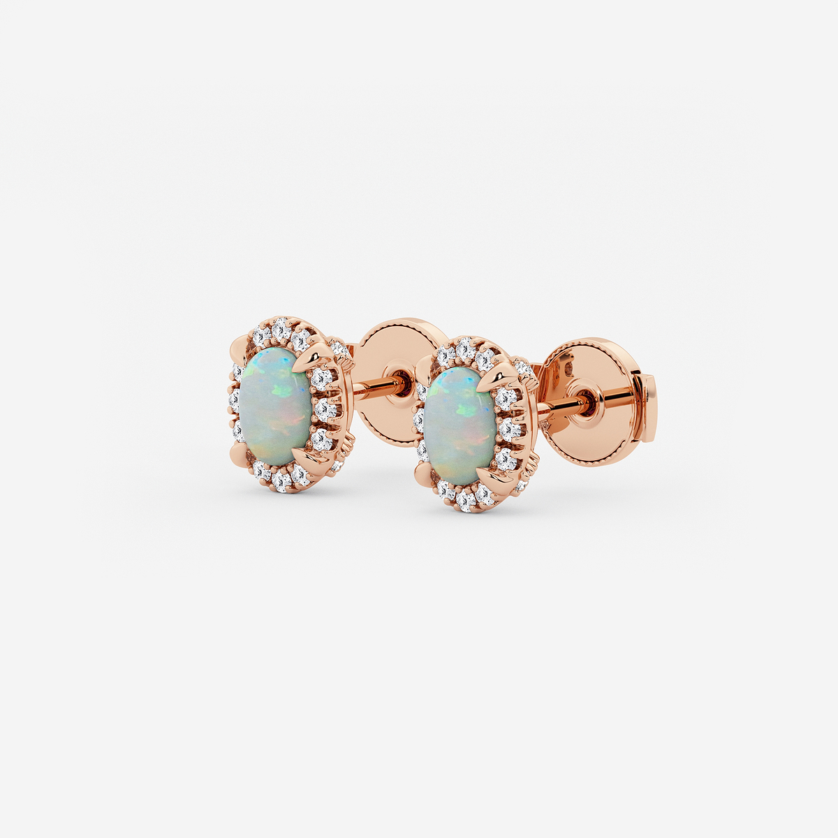 Additional Image 1 for  6x4 mm Oval Created Opal and 1/4 ctw Round Lab Grown Diamond Shadow Halo Stud Earrings