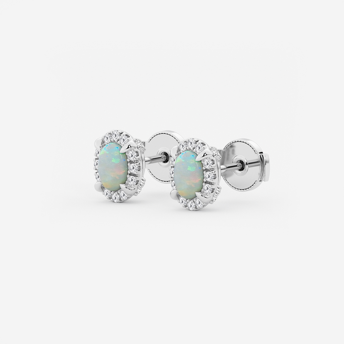 Additional Image 1 for  6x4 mm Oval Created Opal and 1/4 ctw Round Lab Grown Diamond Shadow Halo Stud Earrings