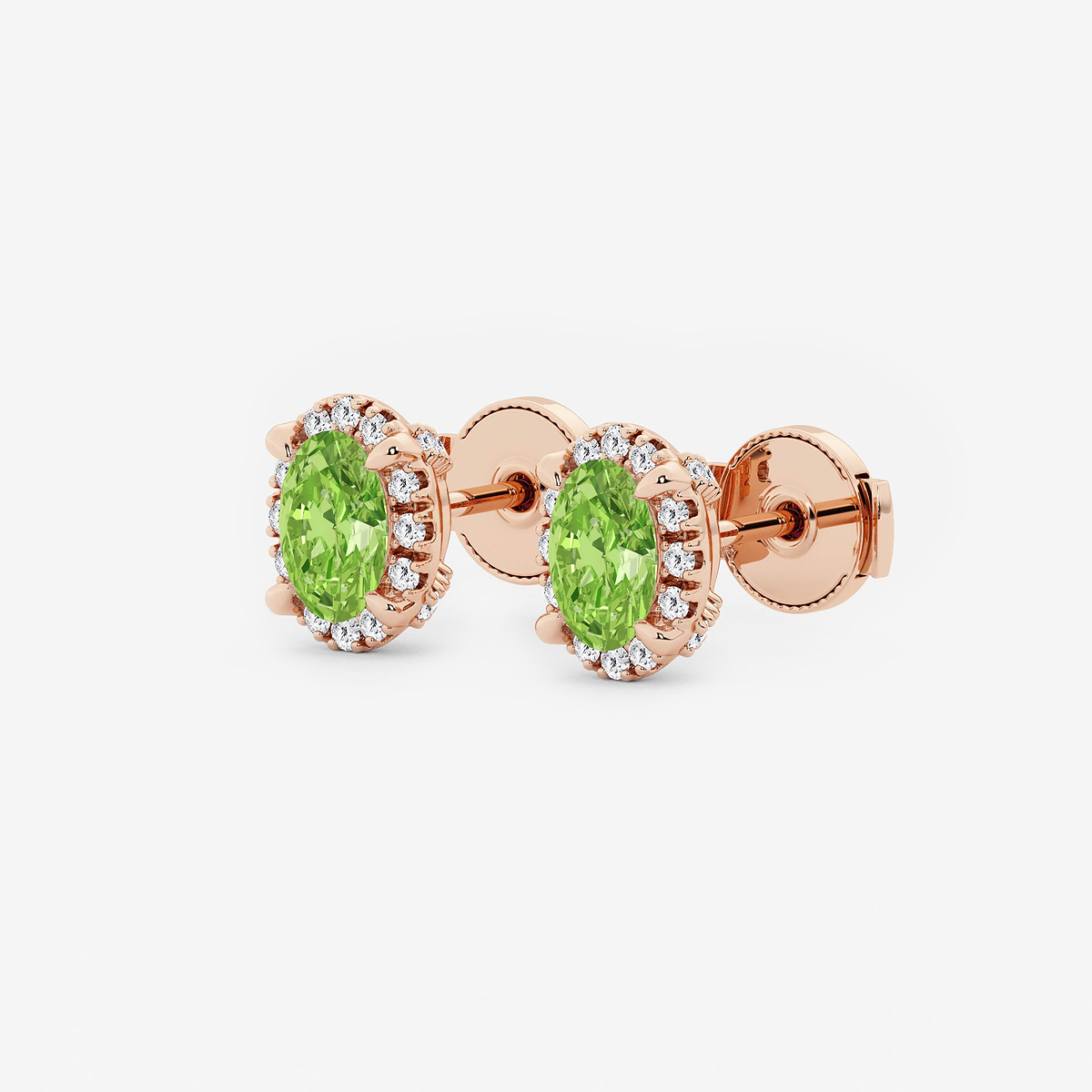 Additional Image 1 for  6x4 mm Oval Created Peridot and 1/4 ctw Round Lab Grown Diamond Shadow Halo Stud Earrings
