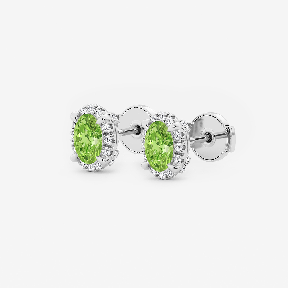 Additional Image 1 for  6x4 mm Oval Created Peridot and 1/4 ctw Round Lab Grown Diamond Shadow Halo Stud Earrings