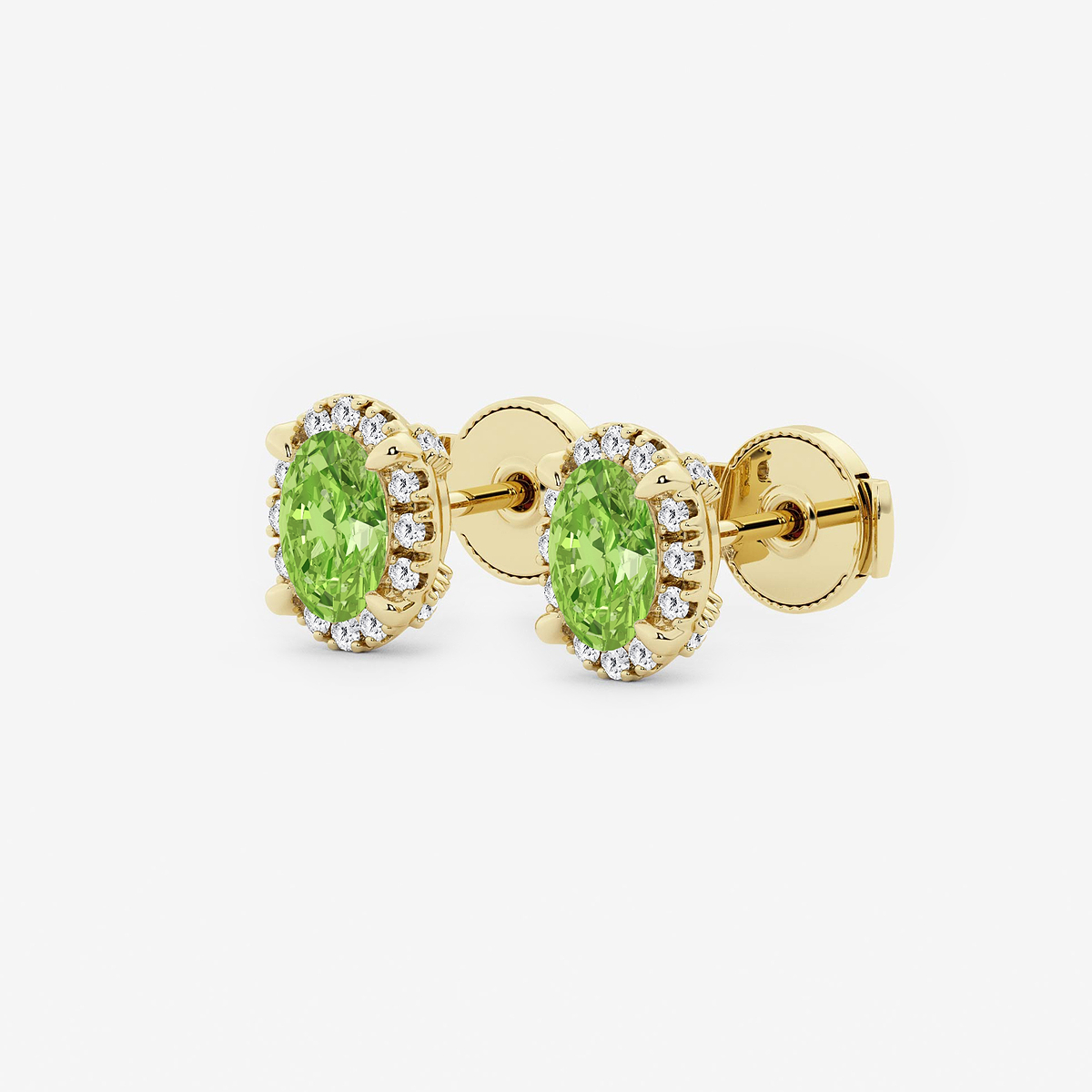 Additional Image 1 for  6x4 mm Oval Created Peridot and 1/4 ctw Round Lab Grown Diamond Shadow Halo Stud Earrings