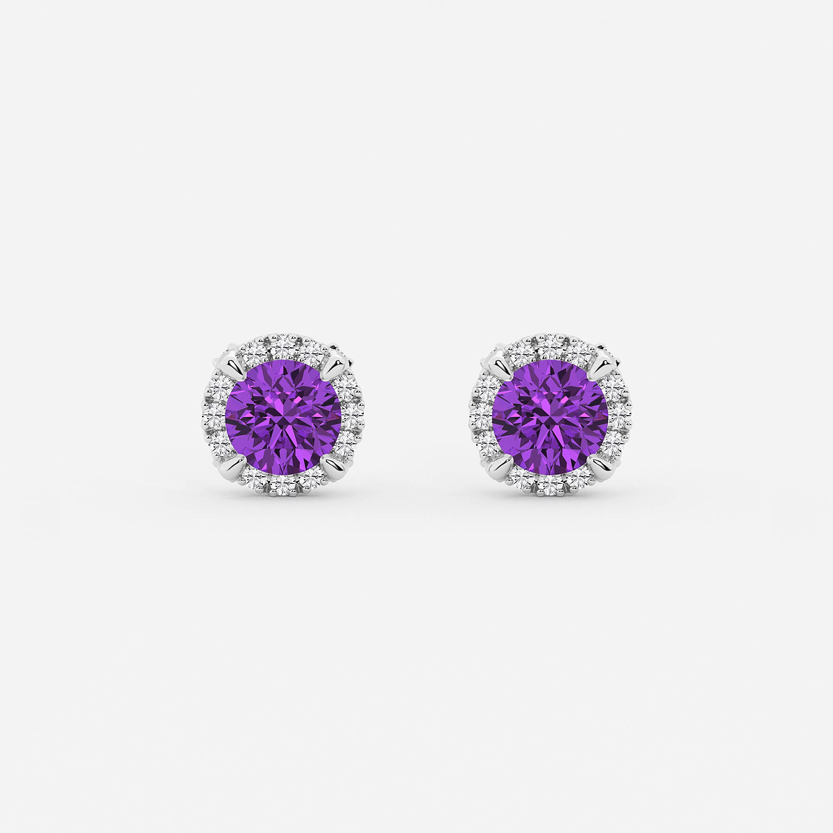 5.1 mm Round Created Amethyst and 1/4 ctw Round Lab Grown Diamond Shadow Halo Stud Earrings