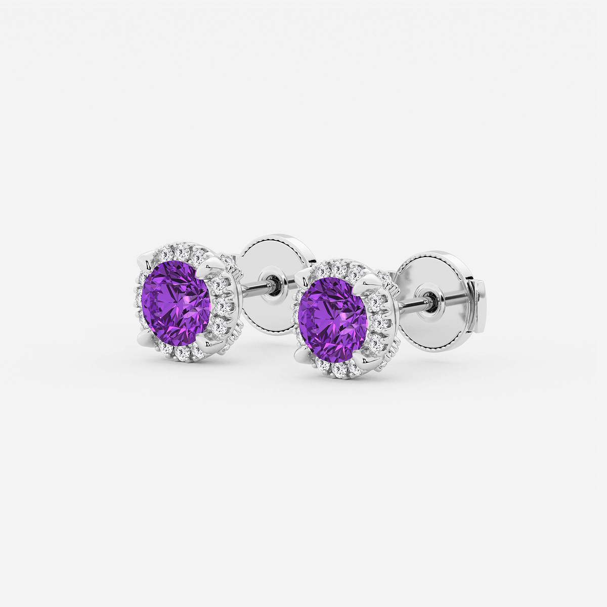 Additional Image 1 for  5.1 mm Round Created Amethyst and 1/4 ctw Round Lab Grown Diamond Shadow Halo Stud Earrings