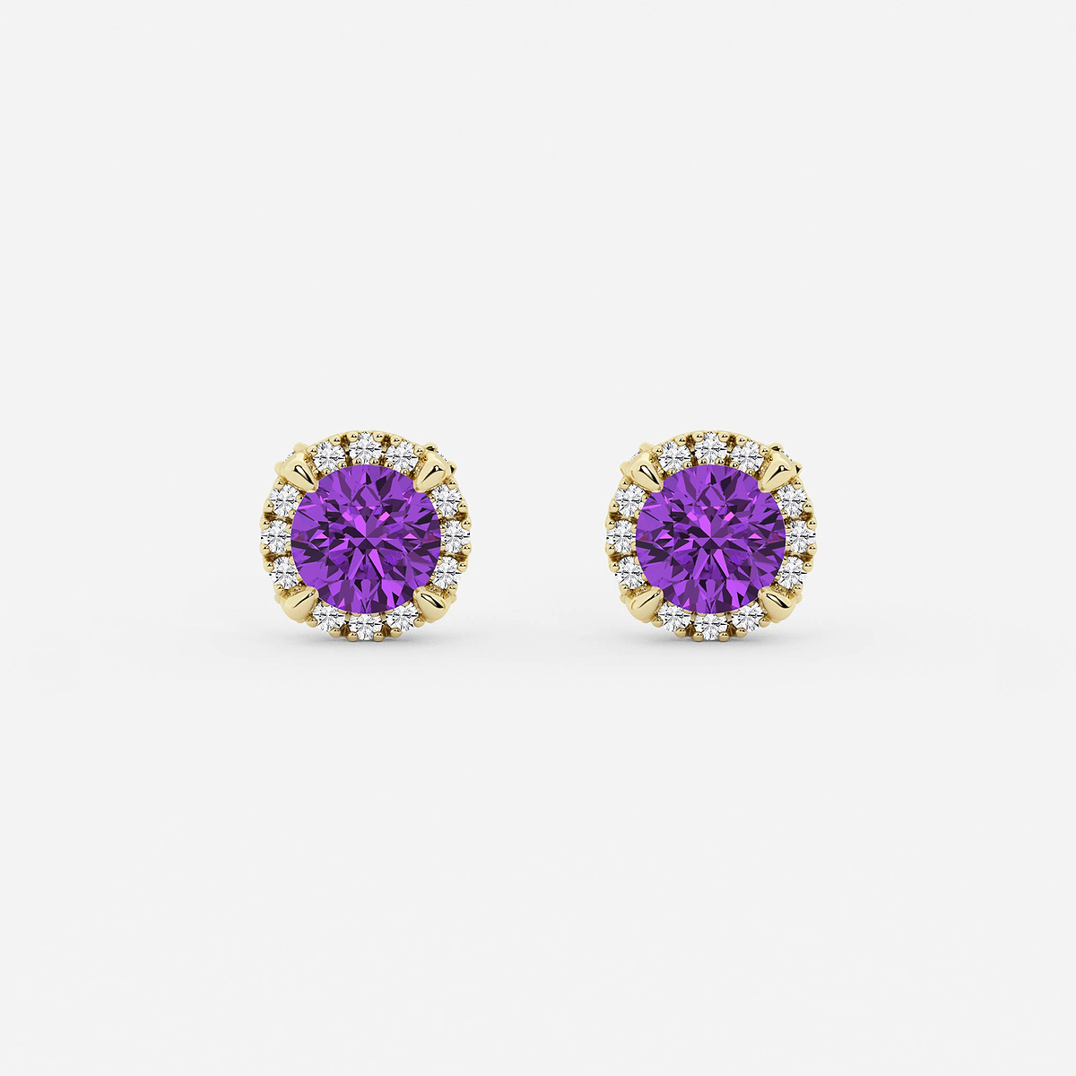 5.1 mm Round Created Amethyst and 1/4 ctw Round Lab Grown Diamond Shadow Halo Stud Earrings