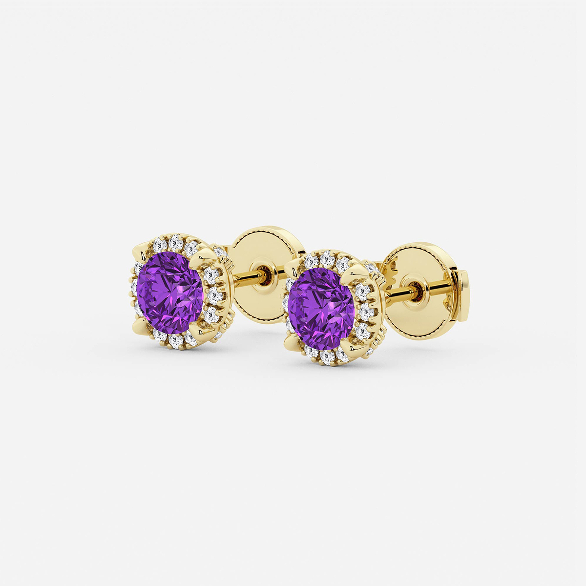 Additional Image 1 for  5.1 mm Round Created Amethyst and 1/4 ctw Round Lab Grown Diamond Shadow Halo Stud Earrings