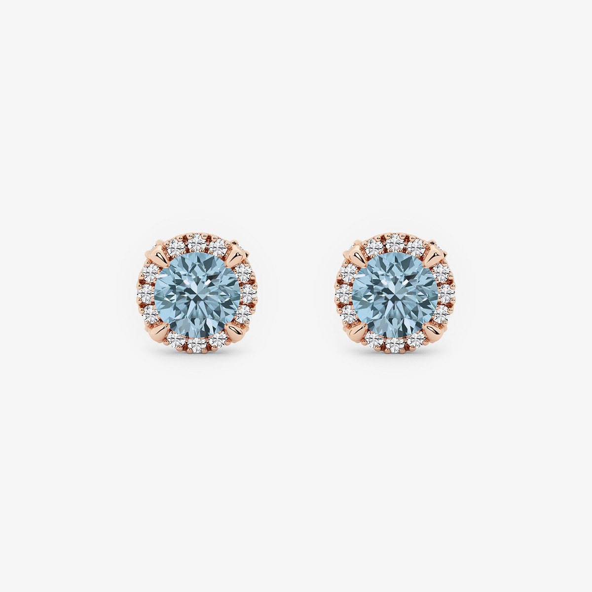 5.1 mm Round Created Aquamarine and 1/4 ctw Round Lab Grown Diamond Shadow Halo Stud Earrings