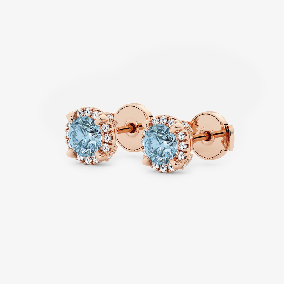Additional Image 1 for  5.1 mm Round Created Aquamarine and 1/4 ctw Round Lab Grown Diamond Shadow Halo Stud Earrings