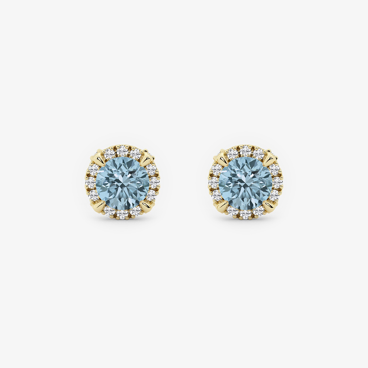 5.1 mm Round Created Aquamarine and 1/4 ctw Round Lab Grown Diamond Shadow Halo Stud Earrings