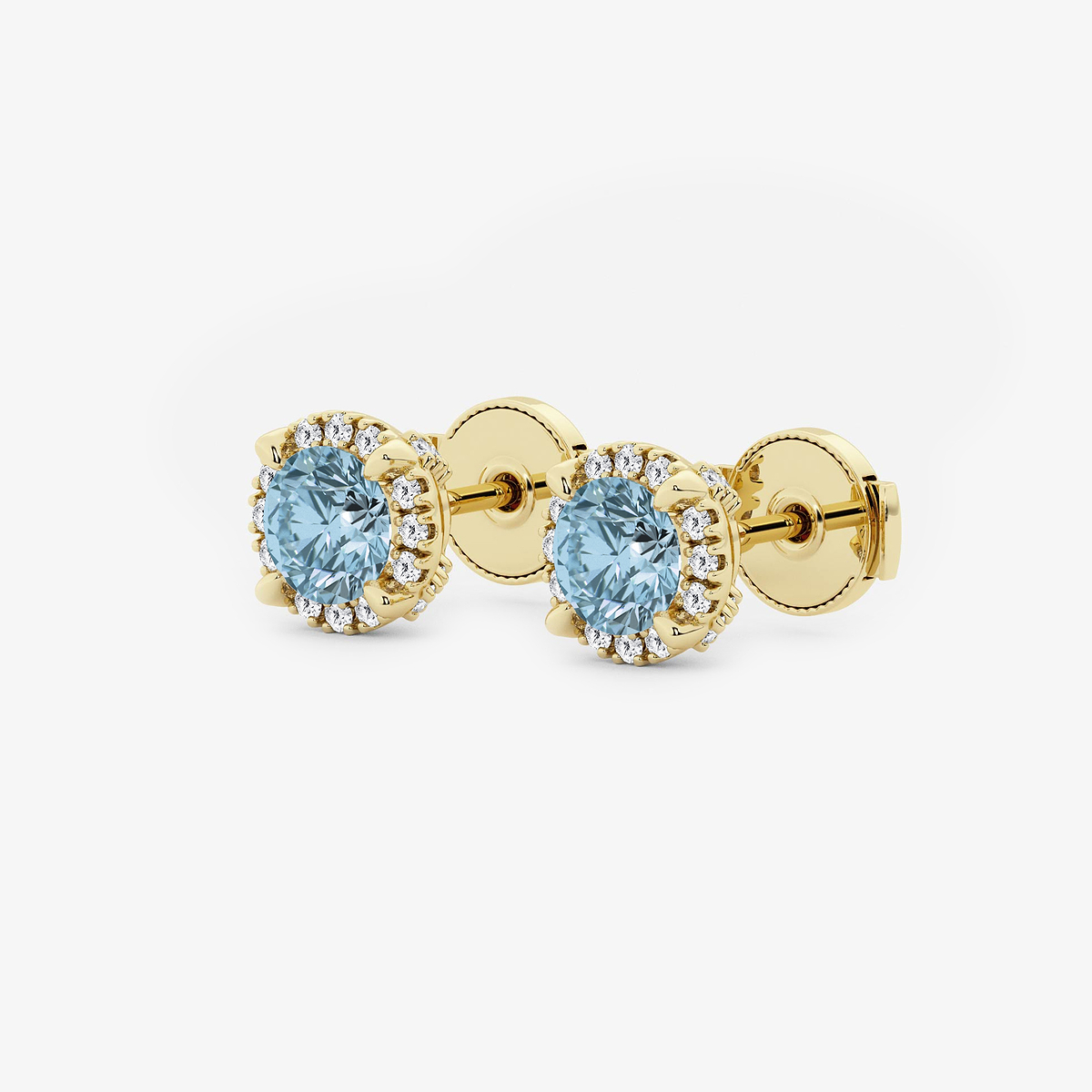 Additional Image 1 for  5.1 mm Round Created Aquamarine and 1/4 ctw Round Lab Grown Diamond Shadow Halo Stud Earrings