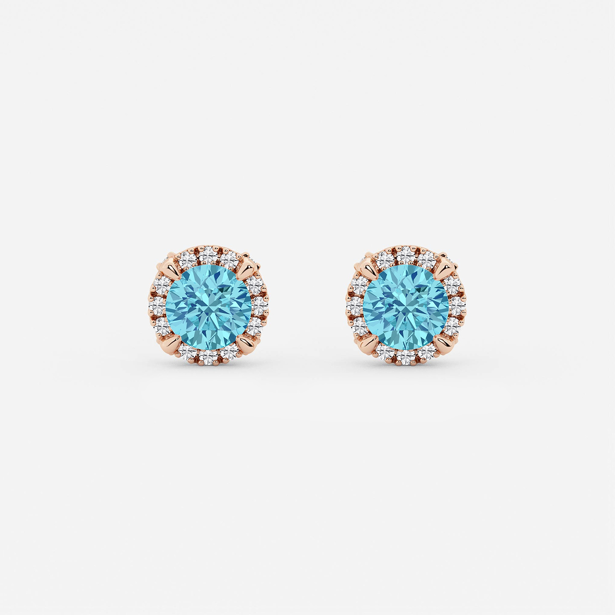 5.1 mm Round Created Blue Topaz and 1/4 ctw Round Lab Grown Diamond Shadow Halo Stud Earrings