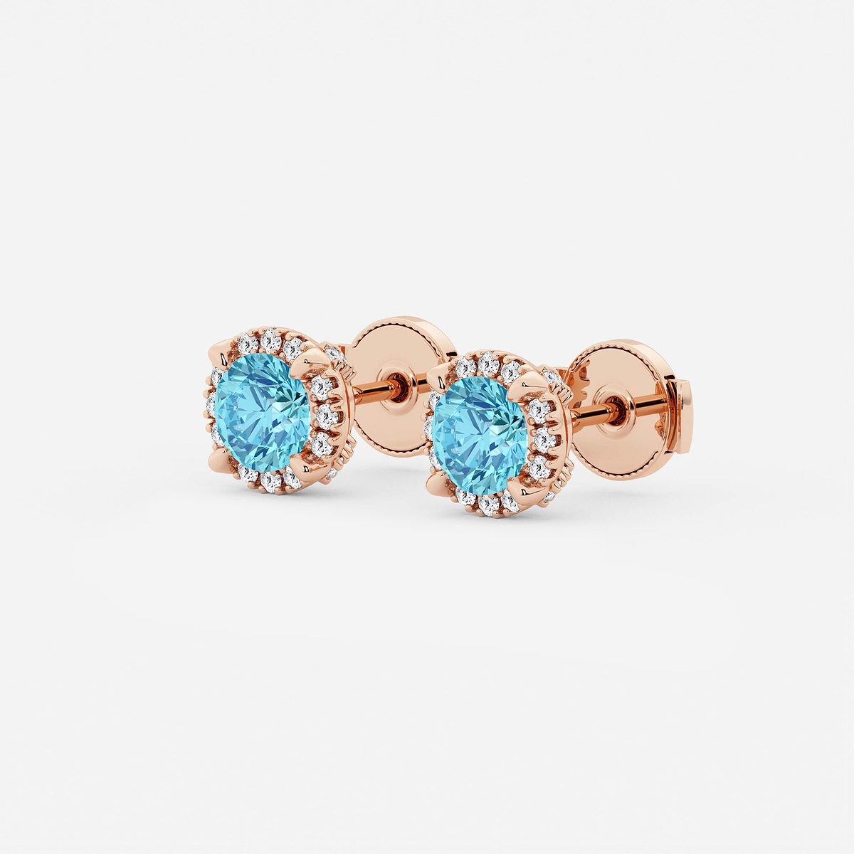 Additional Image 1 for  5.1 mm Round Created Blue Topaz and 1/4 ctw Round Lab Grown Diamond Shadow Halo Stud Earrings