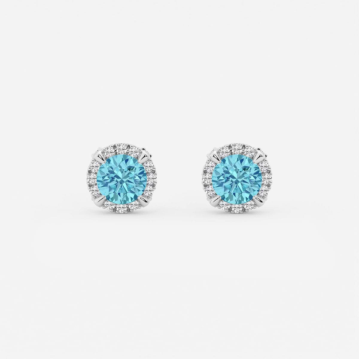 5.1 mm Round Created Blue Topaz and 1/5 ctw Round Lab Grown Diamond Shadow Halo Stud Earrings