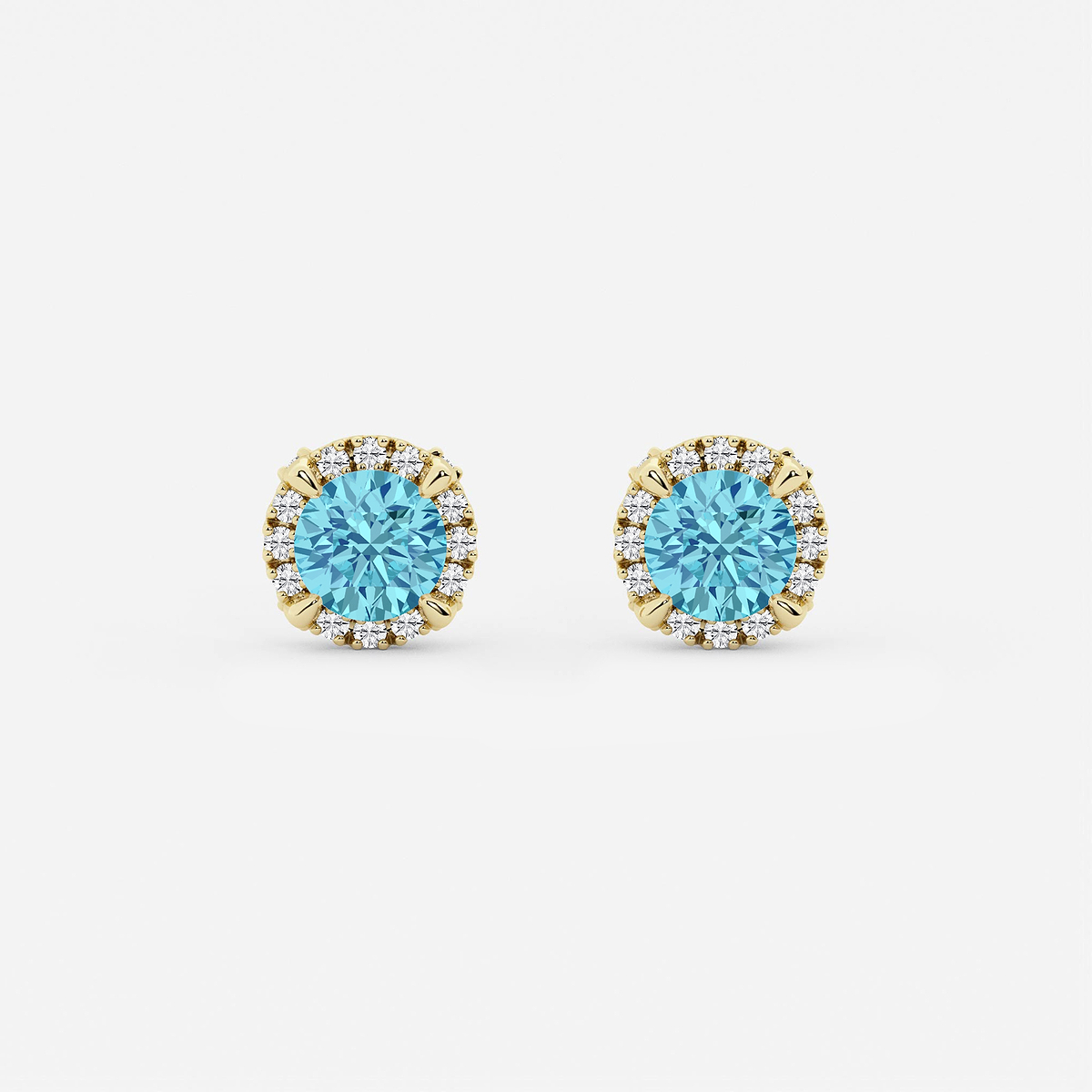 5.1 mm Round Created Blue Topaz and 1/4 ctw Round Lab Grown Diamond Shadow Halo Stud Earrings