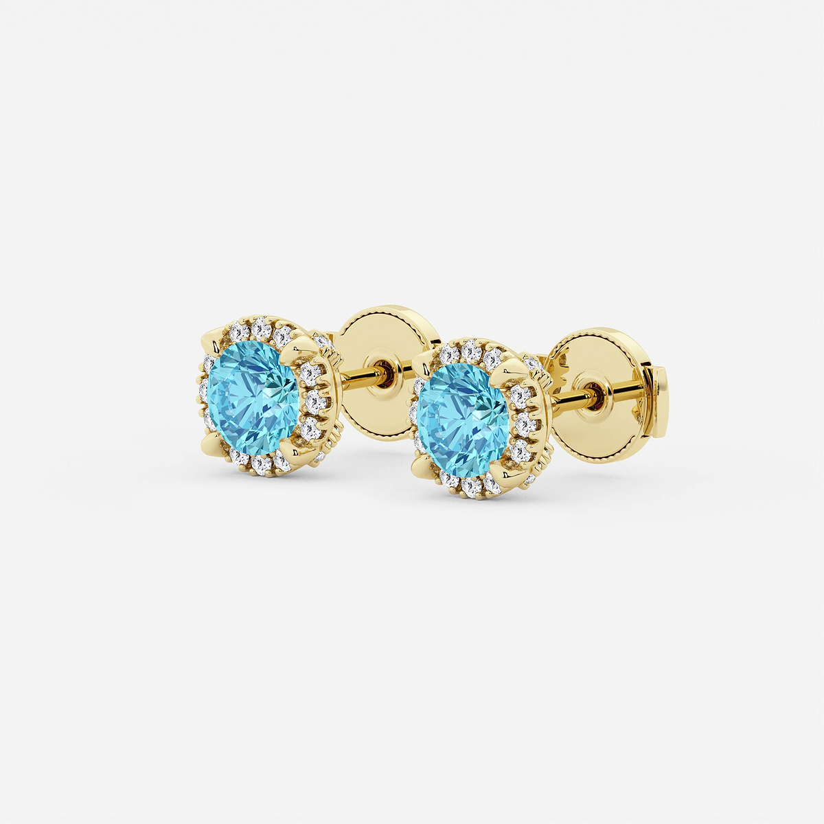 Additional Image 1 for  5.1 mm Round Created Blue Topaz and 1/4 ctw Round Lab Grown Diamond Shadow Halo Stud Earrings