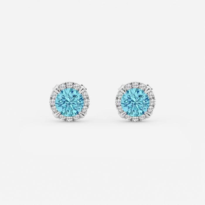 Blue topaz Shadow Halo Round Stud Earrings