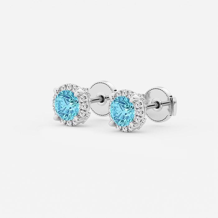 Blue topaz Shadow Halo Round Stud Earrings