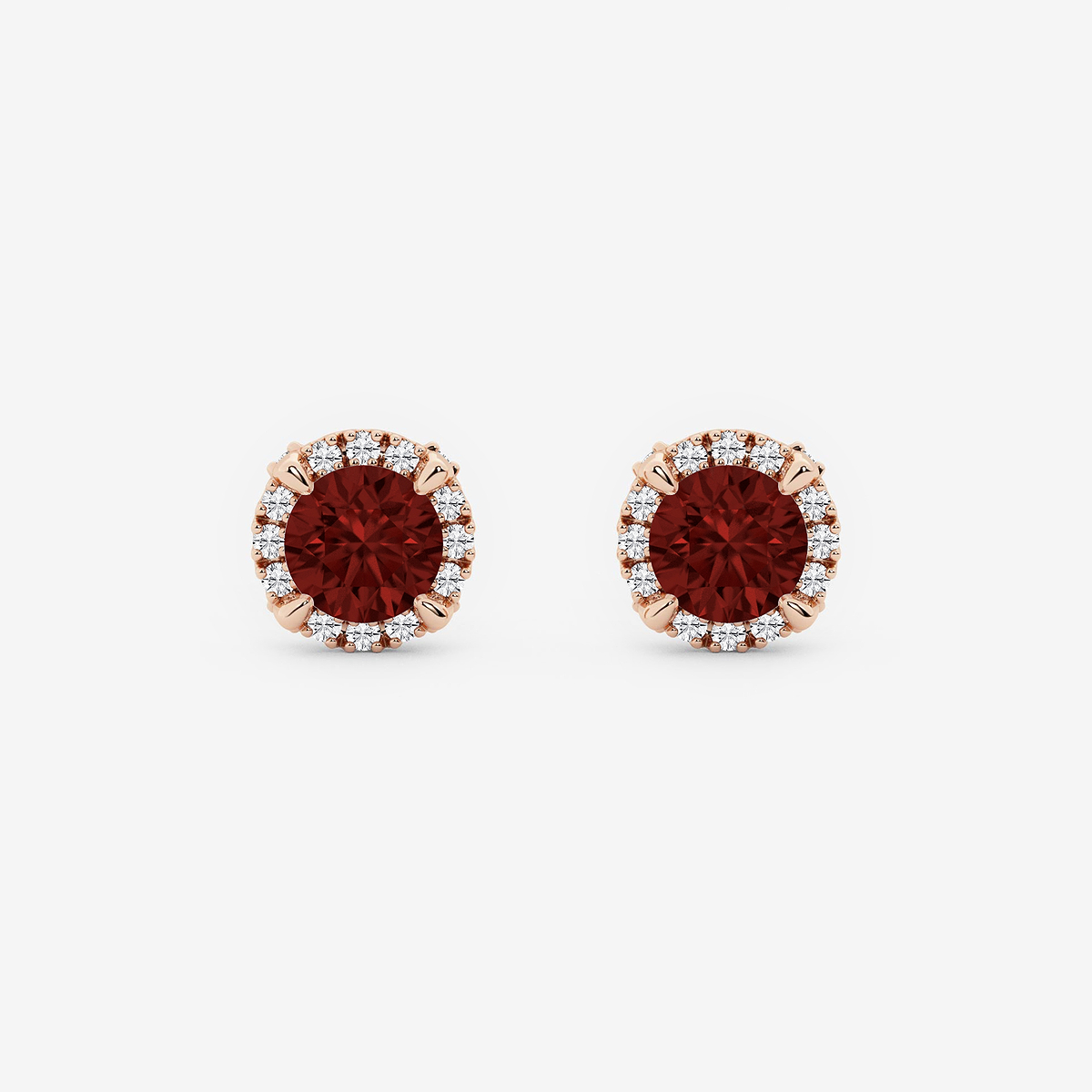 5.1 mm Round Created Garnet and 1/4 ctw Round Lab Grown Diamond Shadow Halo Stud Earrings
