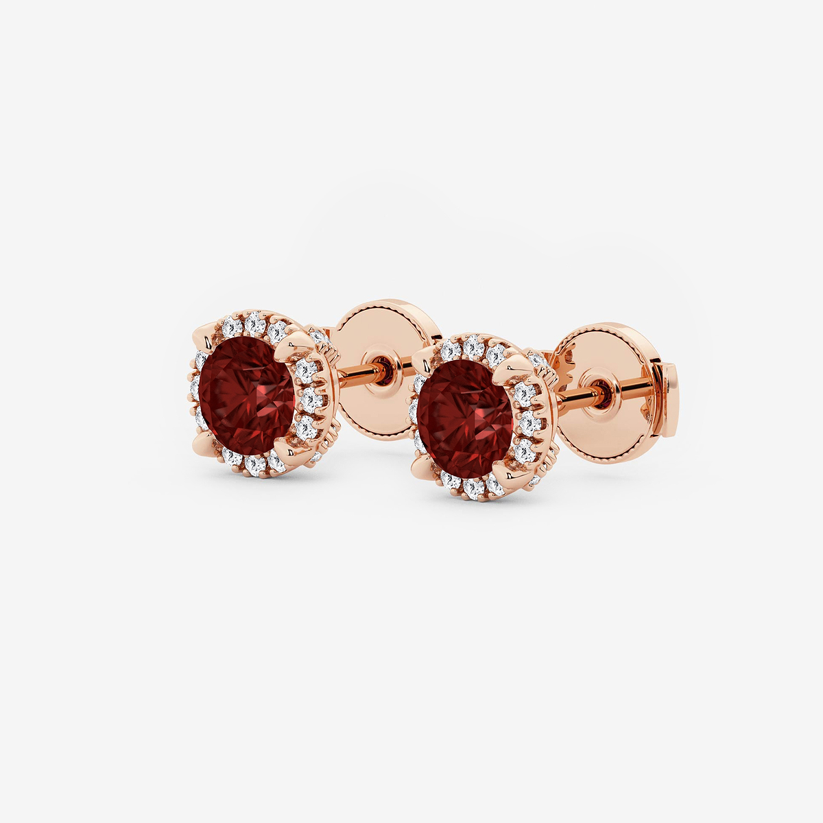 Additional Image 1 for  5.1 mm Round Created Garnet and 1/4 ctw Round Lab Grown Diamond Shadow Halo Stud Earrings